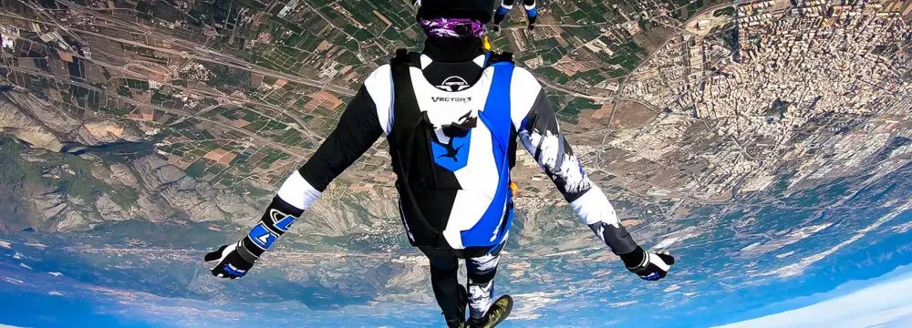 A jumper in a custom Vertex suit in freefall
