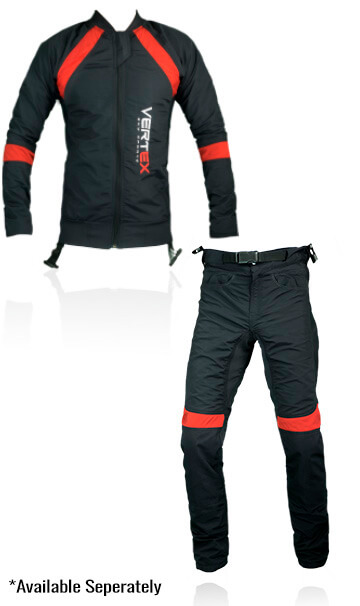 Photo of our two piece freefly pro skydive / skydiving suit. This suit has been specifically designed for professional skydiving instructors.