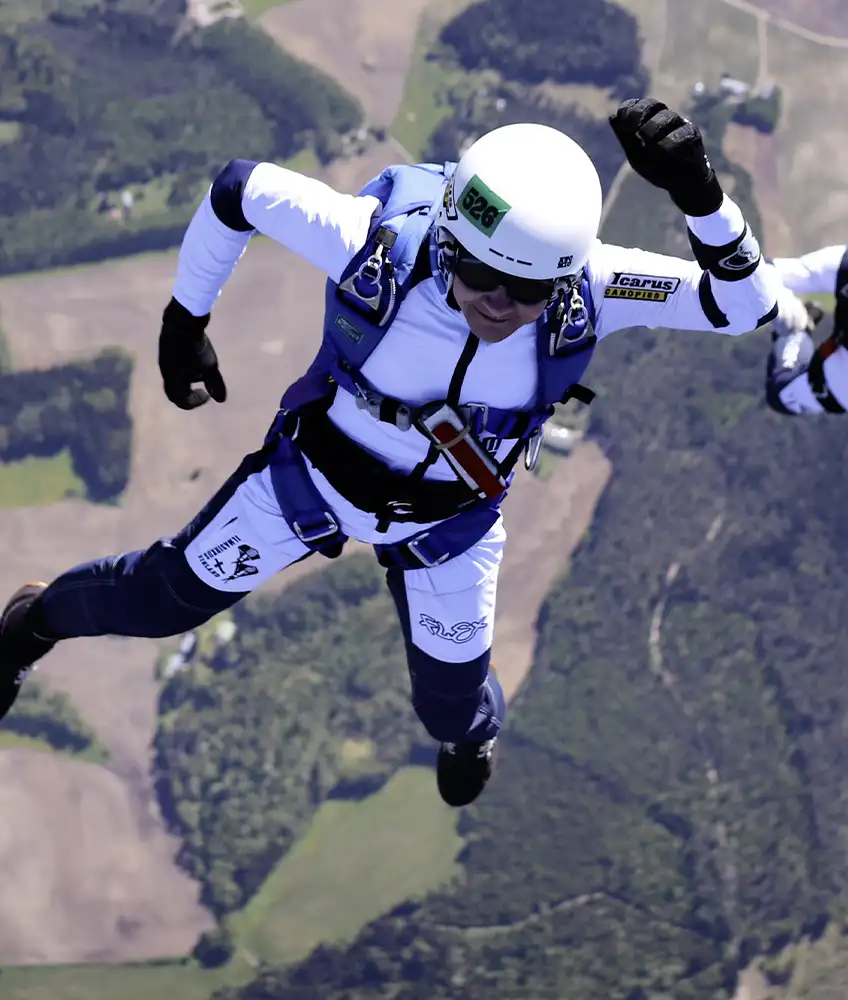 The FLEX Two Piece skydiving suit. A flexible freefly suit with the versatility of a two piece suit.