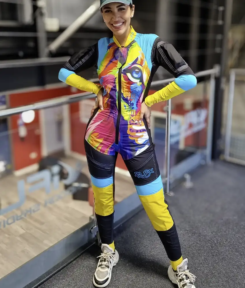 Photo of the Vertex sky sports Flex womens skydiving suit. Perfect for sky and indoor skydive use.