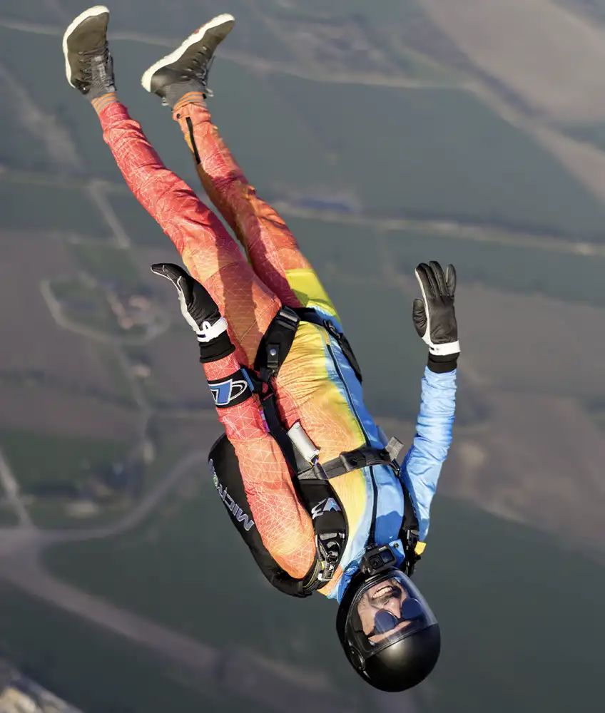 Photo of the Vertex sky sports Flex skydiving suit. Perfect for sky and indoor skydiving use.